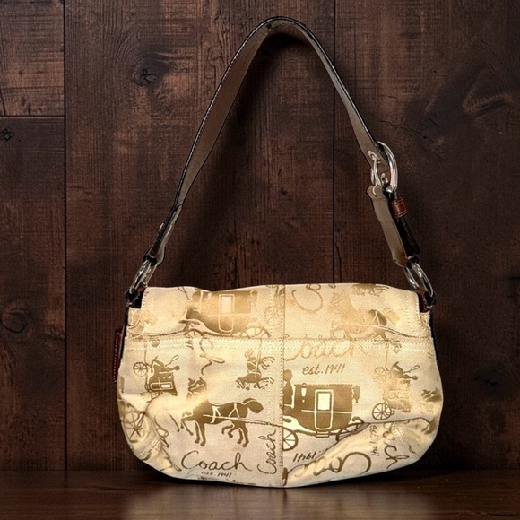 Vintage Coach Equestrian Horse Carriage Canvas Y2K Buckle Shoulder Bag